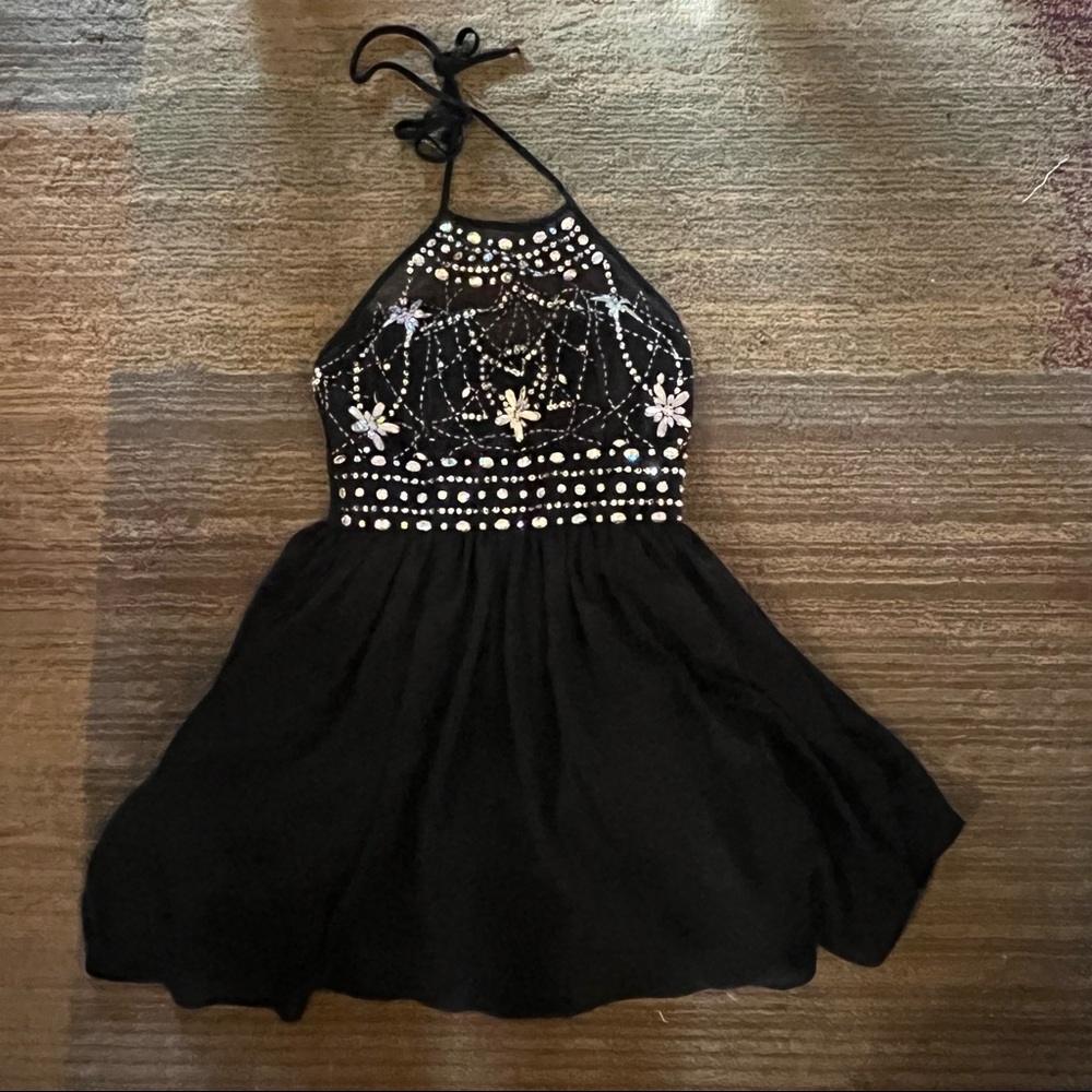 Windsor short black dress with beading - halter style size 7/8